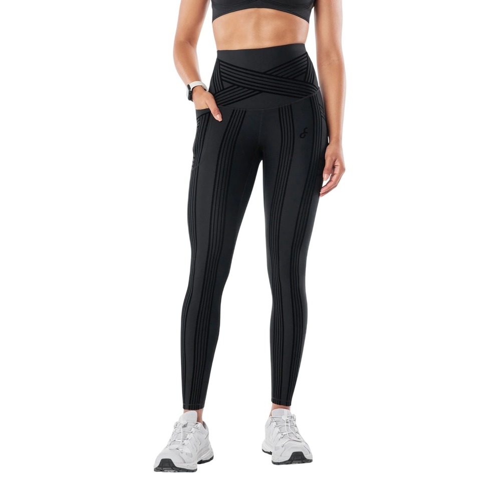 Fanka Black PowerBand Resistance Leggings Full Length Reversible Wear Size 14